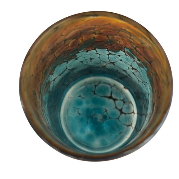 Handcrafted Hand Blown Glass Tumbler Short Vase w Reflective Iridescent Colors - Picture 3 of 16